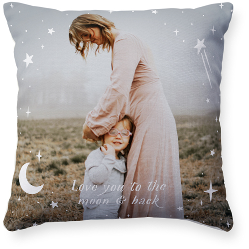 Moon And Stars Overlay Pillow, Woven, Beige, 16x16, Single Sided, White, white