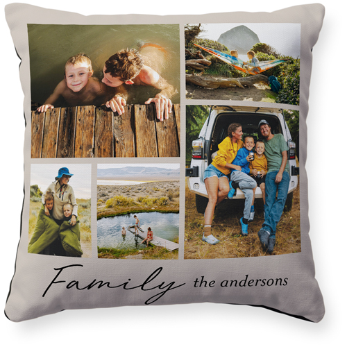 Family Grid Of Memories Pillow, Woven, Black, 16x16, Single Sided, Beige