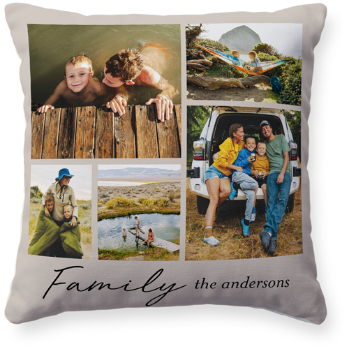 Family Grid Of Memories Pillow, Woven, Beige, 16x16, Single Sided, Beige, wheat