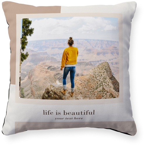 Neutral Light Border Pillow, Woven, Black, 16x16, Single Sided, Beige