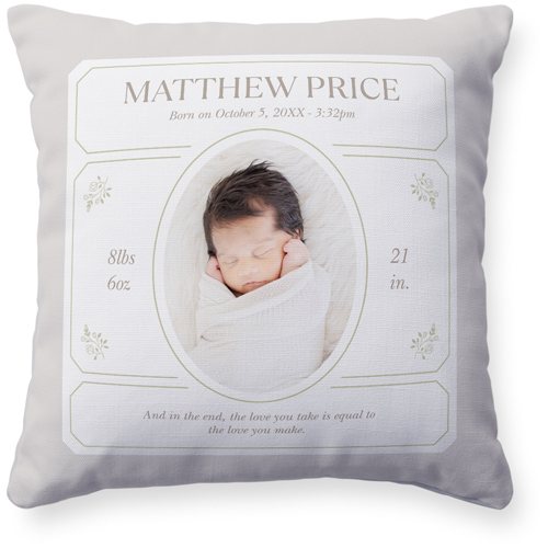 Vintage Stationery Frame Pillow, Woven, White, 16x16, Double Sided, Brown, cafe