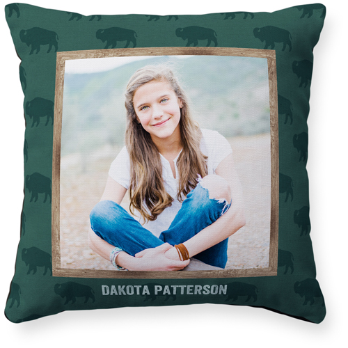 Desert Adventure Buffalo Pillow, Woven, Black, 16x16, Single Sided, Blue