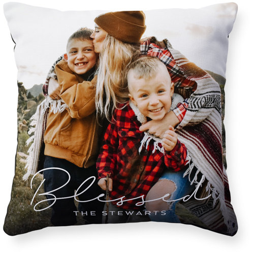 Modern Blessed Script Pillow, Woven, Black, 16x16, Single Sided, White