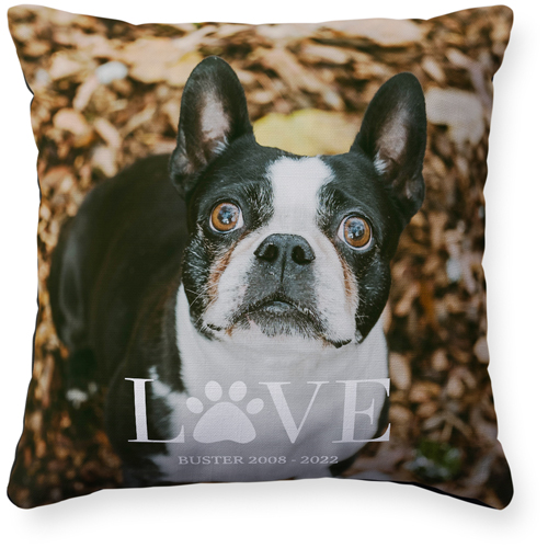Love Paw Pillow, Woven, Black, 16x16, Single Sided, White