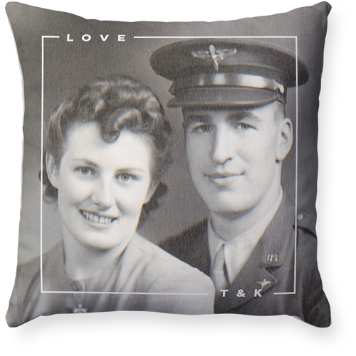 Love Border Pillow, Woven, White, 18x18, Double Sided, White