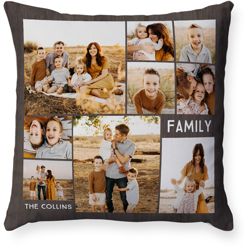 Family Gallery Montage Of Nine Pillow, Woven, Beige, 18x18, Single Sided, Multicolor