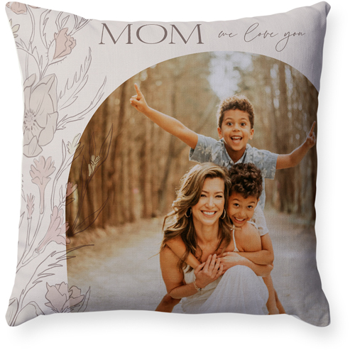 Stenciled Floral Arch Pillow, Woven, Beige, 18x18, Single Sided, Gray, granite