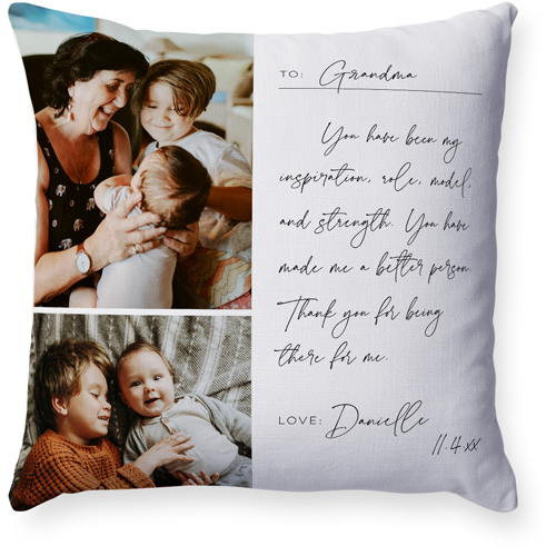 Handwritten Letter Grandma Pillow, Woven, Beige, 18x18, Single Sided, White