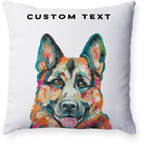 German Shepherd Custom Text Pillow, Woven, Beige, 18x18, Single Sided, Multicolor