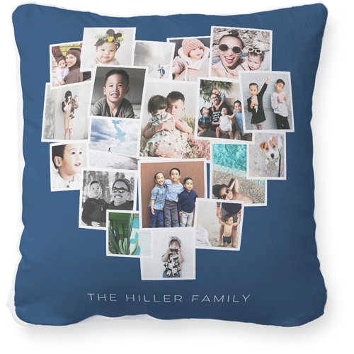 Tilted Heart Collage Pillow, Plush, White, 18x18, Single Sided, Gray