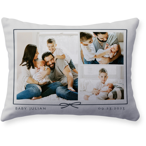 Bow Border Pillow, Woven, White, 12x16, Double Sided, Gray, silver lining