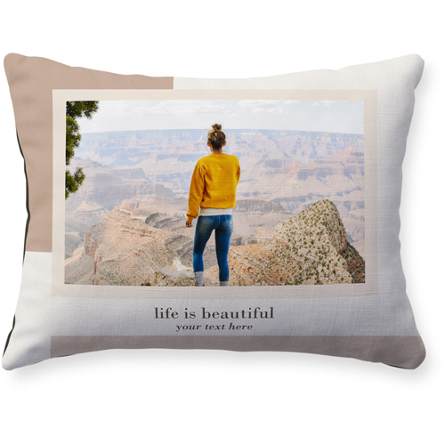 Neutral Light Border Pillow, Woven, Black, 12x16, Single Sided, Beige, tan