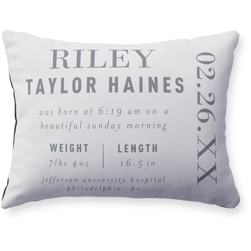 Baby Stats Pillow, Woven, Black, 12x16, Single Sided, Gray, silver lining