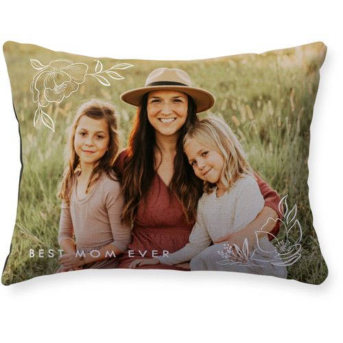 Floral Corners Pillow, Woven, Black, 12x16, Single Sided, White, white