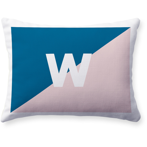 Colorblock Monogram Pillow, Woven, Beige, 12x16, Single Sided, Blue