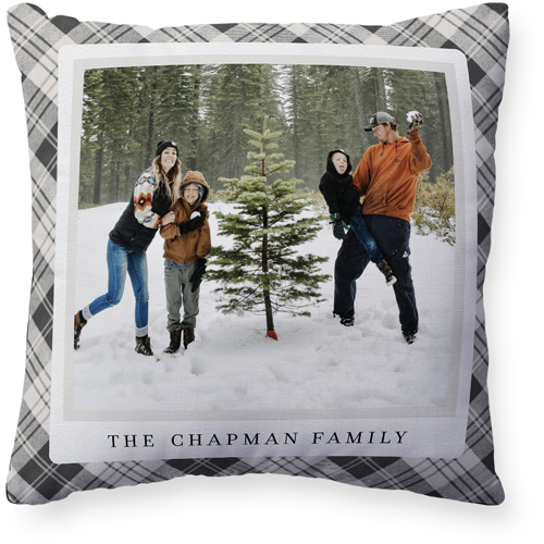 Neutral Plaid Frame Pillow, Woven, Black, 20x20, Single Sided, Gray, charcoal