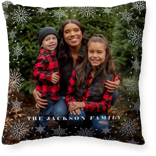 Snowflake Overlay Pillow, Woven, Black, 20x20, Single Sided, White