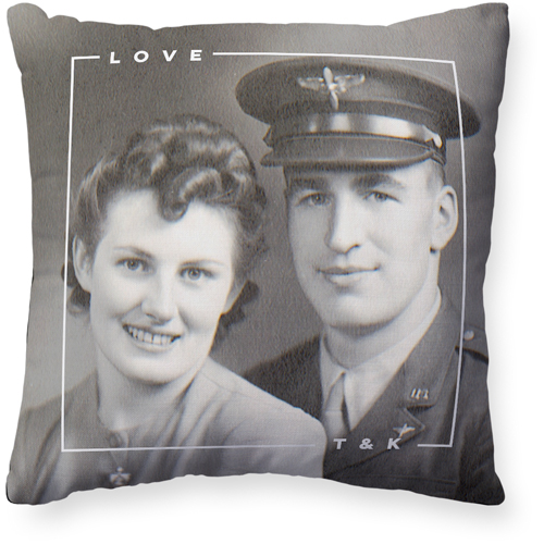 Love Border Pillow, Woven, Black, 20x20, Single Sided, White