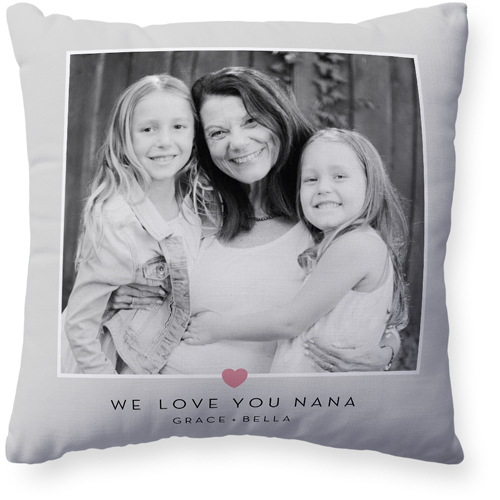 Classic Heart Frame Pillow, Woven, White, 20x20, Double Sided, Pink, faded rose