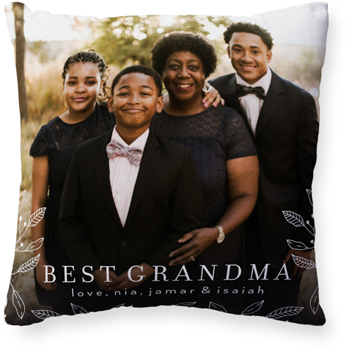 Floral Corner Outline Pillow, Woven, Beige, 20x20, Single Sided, White, white