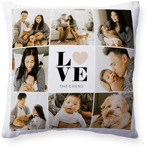 Stacked Love Grid Pillow, Woven, White, 20x20, Double Sided, Beige