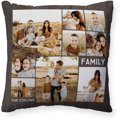 Family Gallery Montage Of Nine Pillow, Woven, Black, 20x20, Single Sided, Multicolor