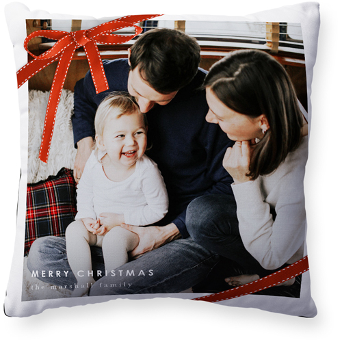 Holiday Bow Pillow, Woven, Black, 20x20, Single Sided, White