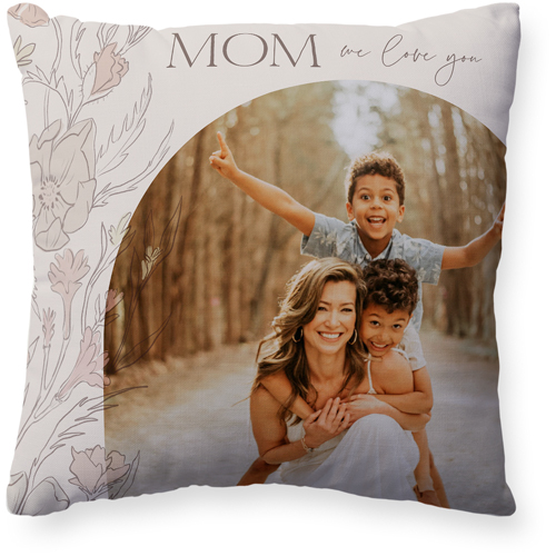 Stenciled Floral Arch Pillow, Woven, Beige, 20x20, Single Sided, Gray, granite