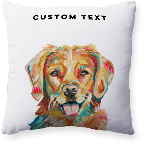 Golden Retriever Custom Text Pillow, Woven, White, 20x20, Double Sided, Multicolor