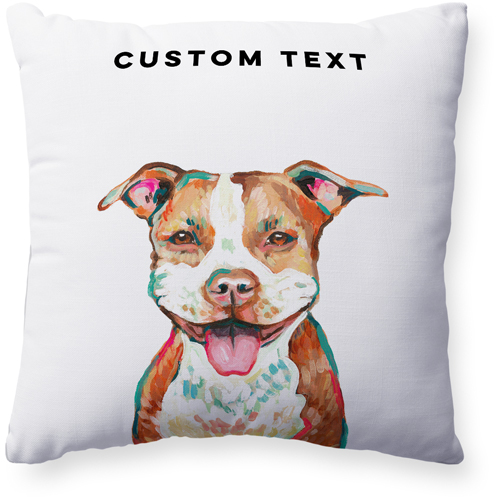 Pit Bull Terrier Mix Custom Text Pillow, Woven, White, 20x20, Double Sided, Multicolor