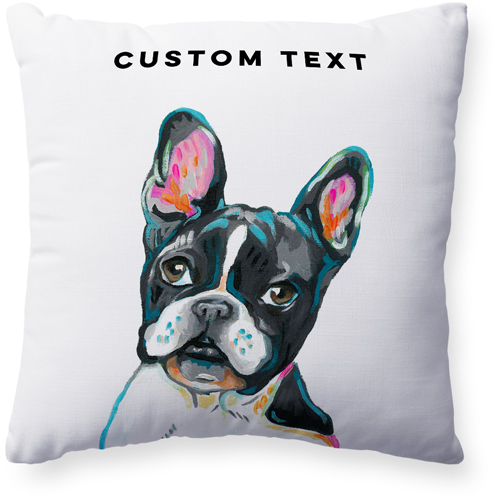 Frenchie Custom Text Pillow, Woven, Beige, 20x20, Single Sided, Multicolor