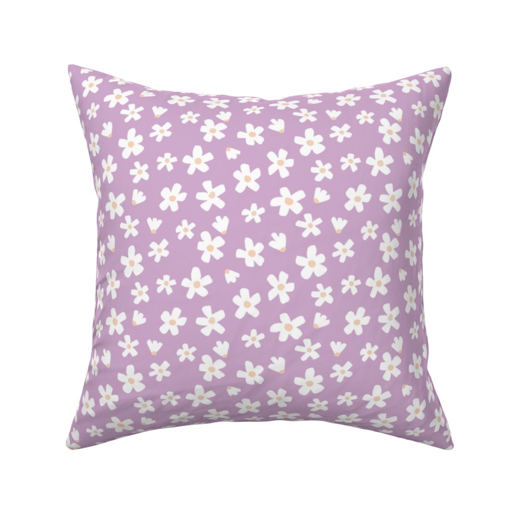 Daisy Garden Floral - Purple Pillow, Woven, Beige, 16x16, Single Sided, Purple