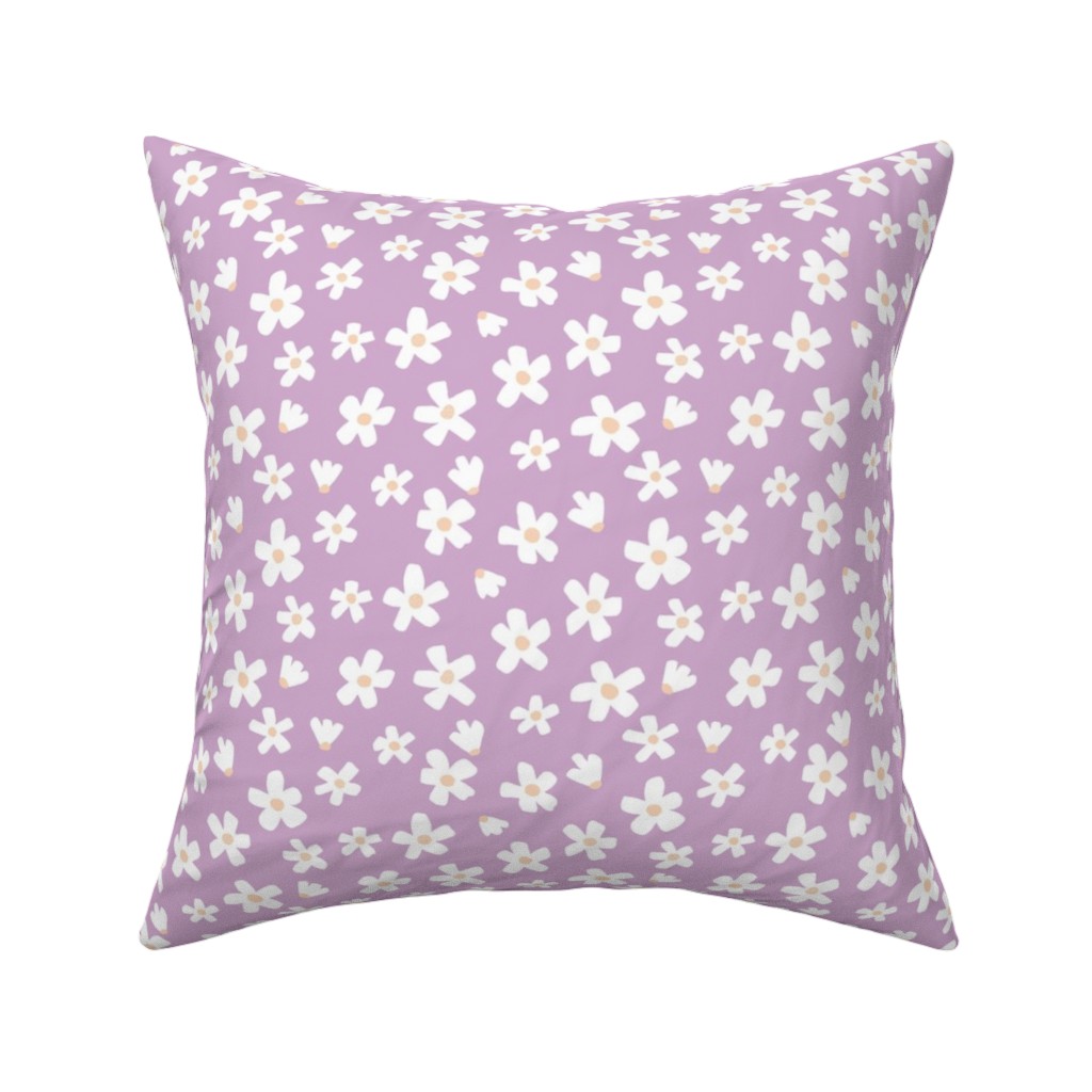 Daisy Garden Floral - Purple Pillow, Woven, Beige, 16x16, Single Sided, Purple, Purple