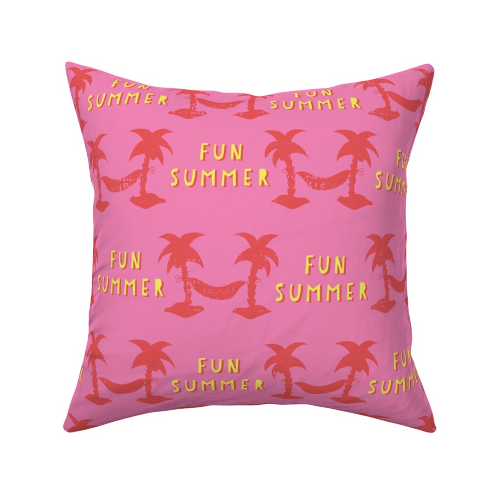 Fun Summer Palm Trees Pillow, Woven, Beige, 16x16, Single Sided, Pink