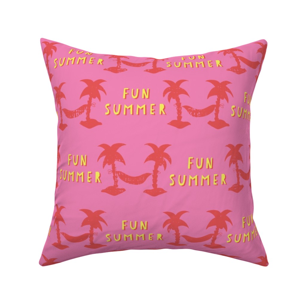 Fun Summer Palm Trees Pillow, Woven, Beige, 16x16, Single Sided, Pink, Bright Pink