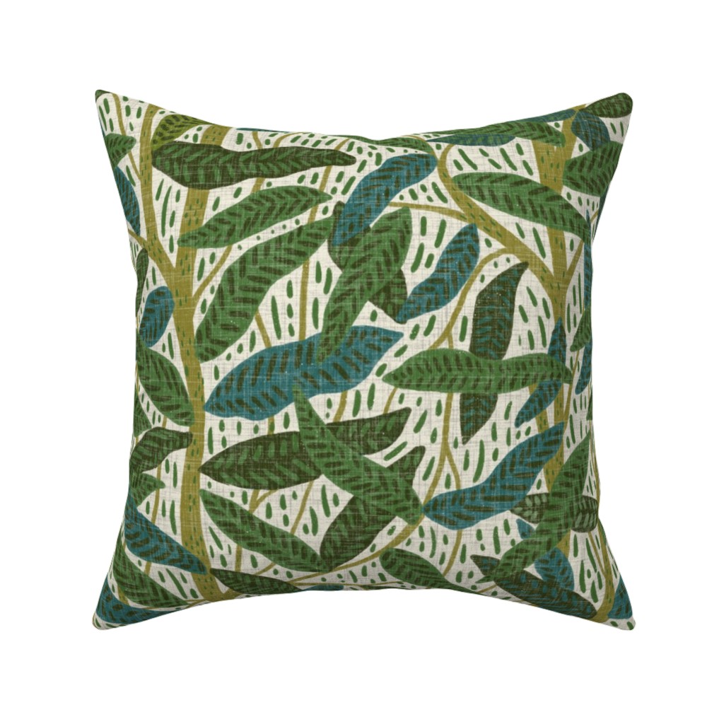 Jungle Foliage - Green Pillow, Woven, Beige, 16x16, Single Sided, Green