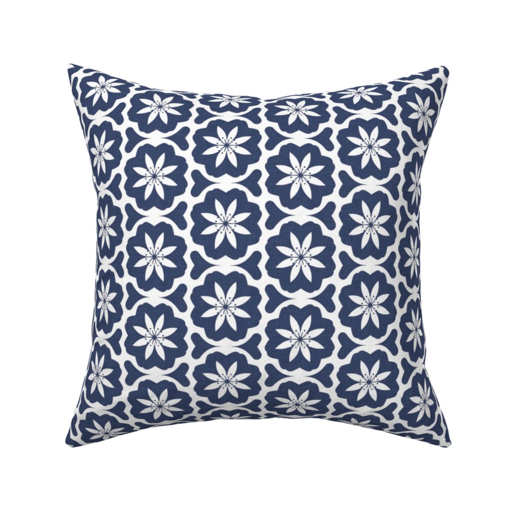 Dutch Flowers - Blue Pillow, Woven, Beige, 16x16, Single Sided, Blue
