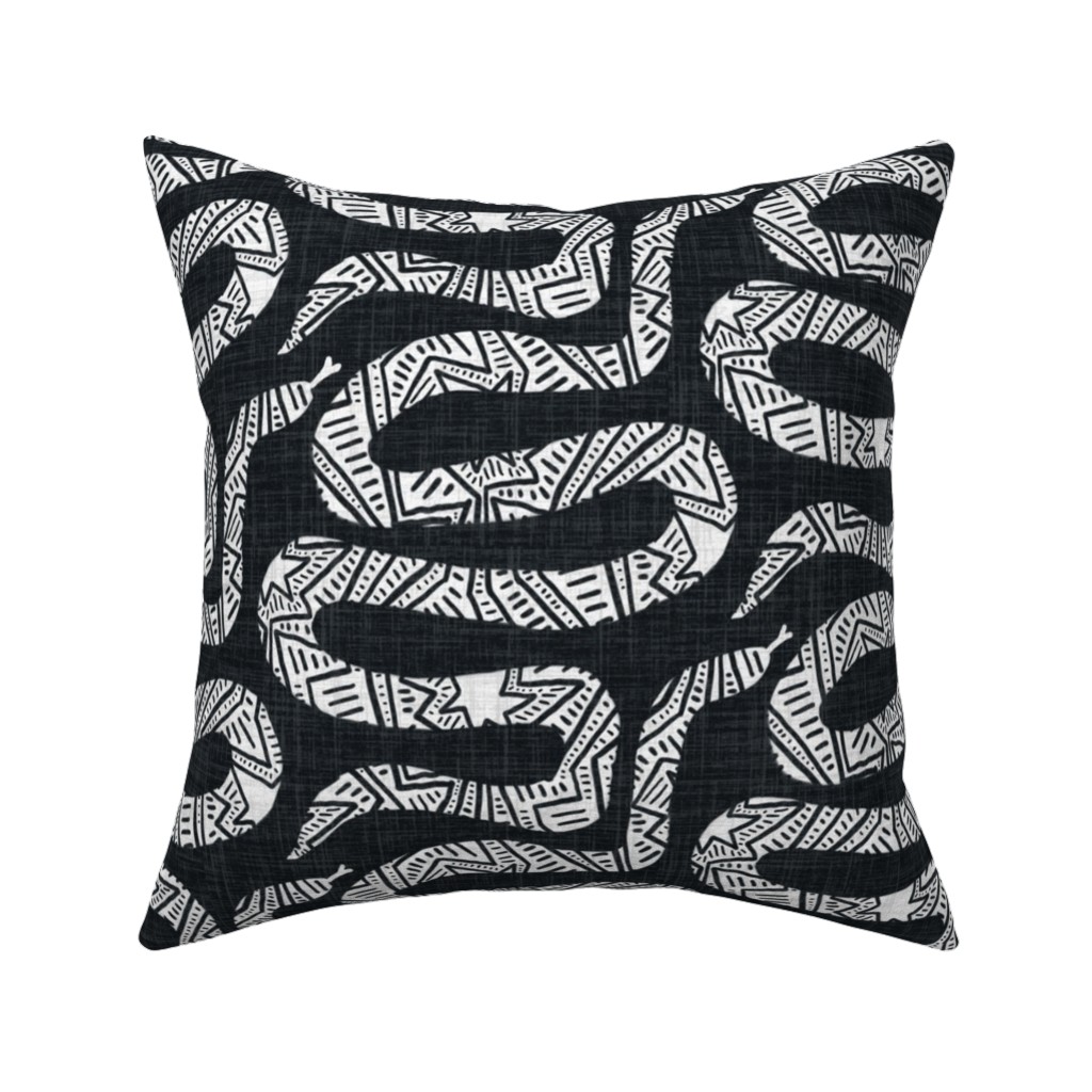 Snake Study - Black Pillow, Woven, Beige, 16x16, Single Sided, Black