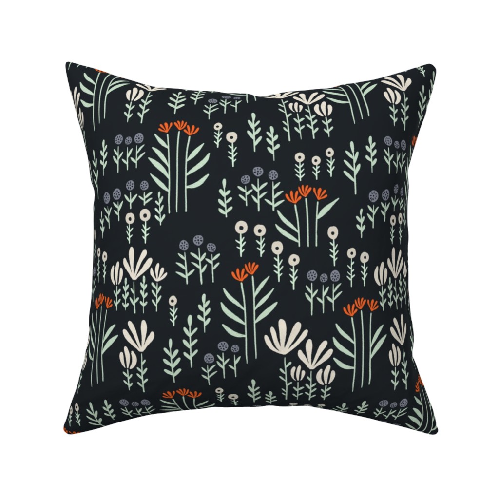 Delicate Floral - Orange and White Pillow, Woven, Beige, 16x16, Single Sided, Black, Black