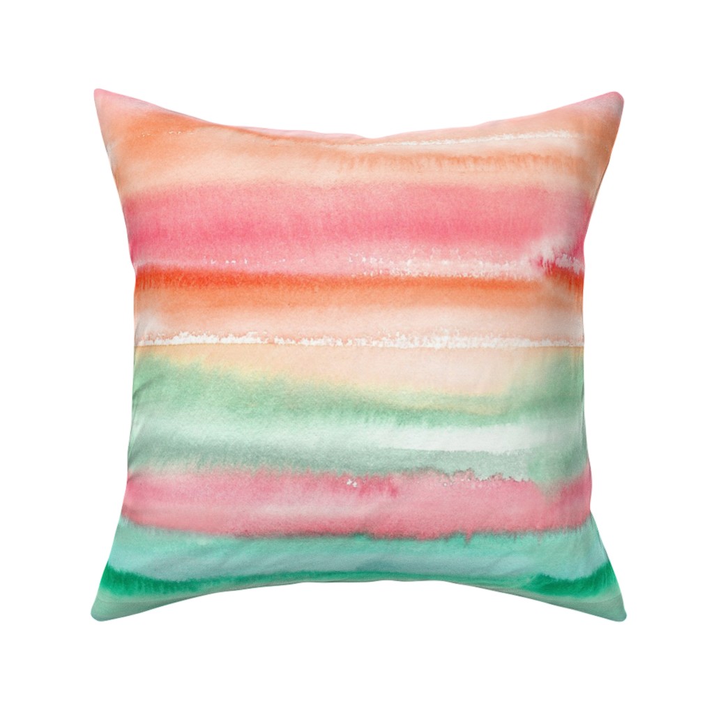 Ombre Watercolor Sunset - Green & Pink Pillow, Woven, Beige, 16x16, Single Sided, Multicolor