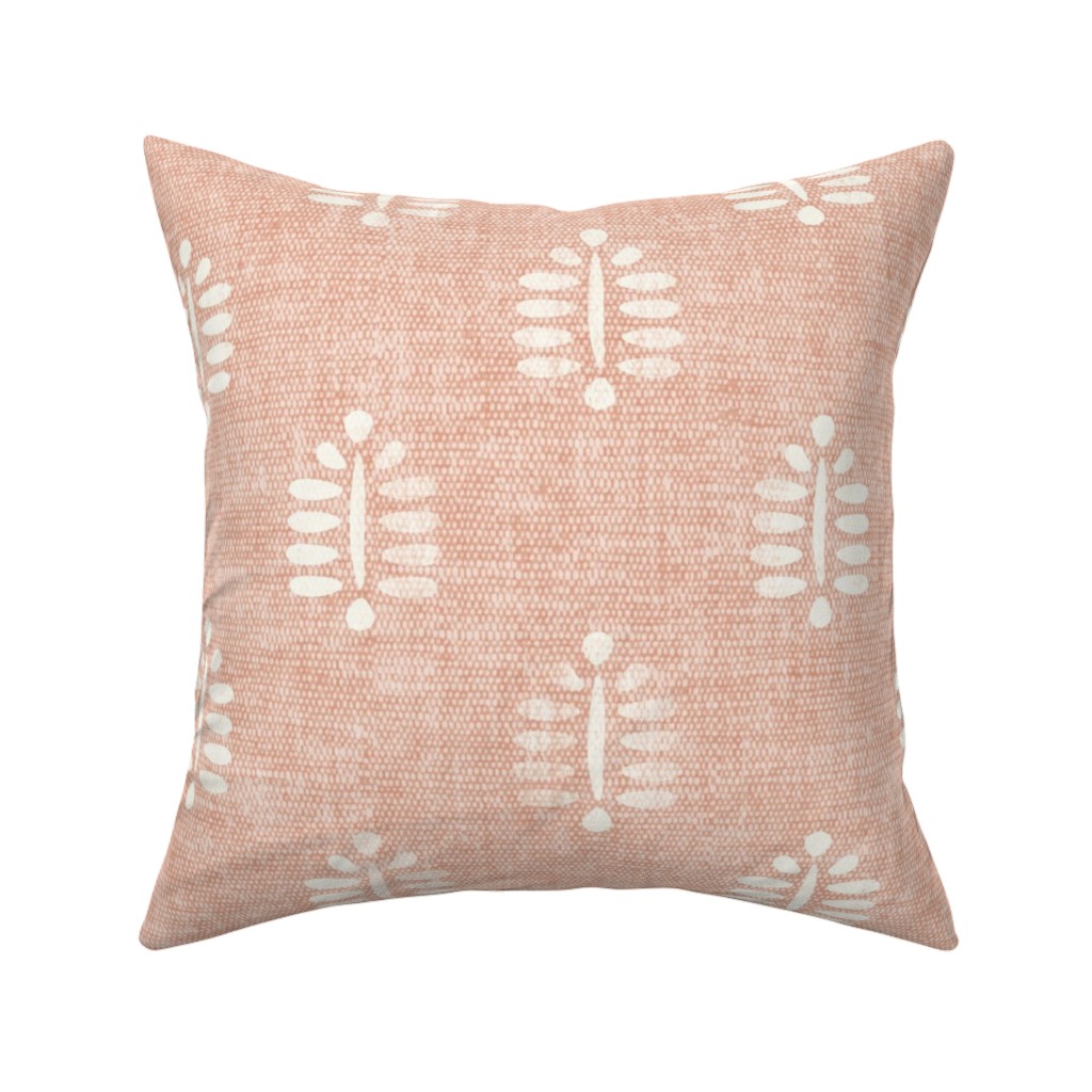 Block Print Fern - Dusty Pink Pillow, Woven, Beige, 16x16, Single Sided, Pink, Bright Pink