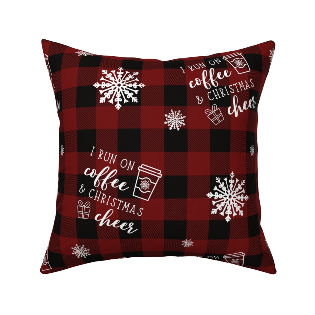 Coffee and Christmas Cheer Pillow, Woven, Beige, 16x16, Single Sided, Red, Red