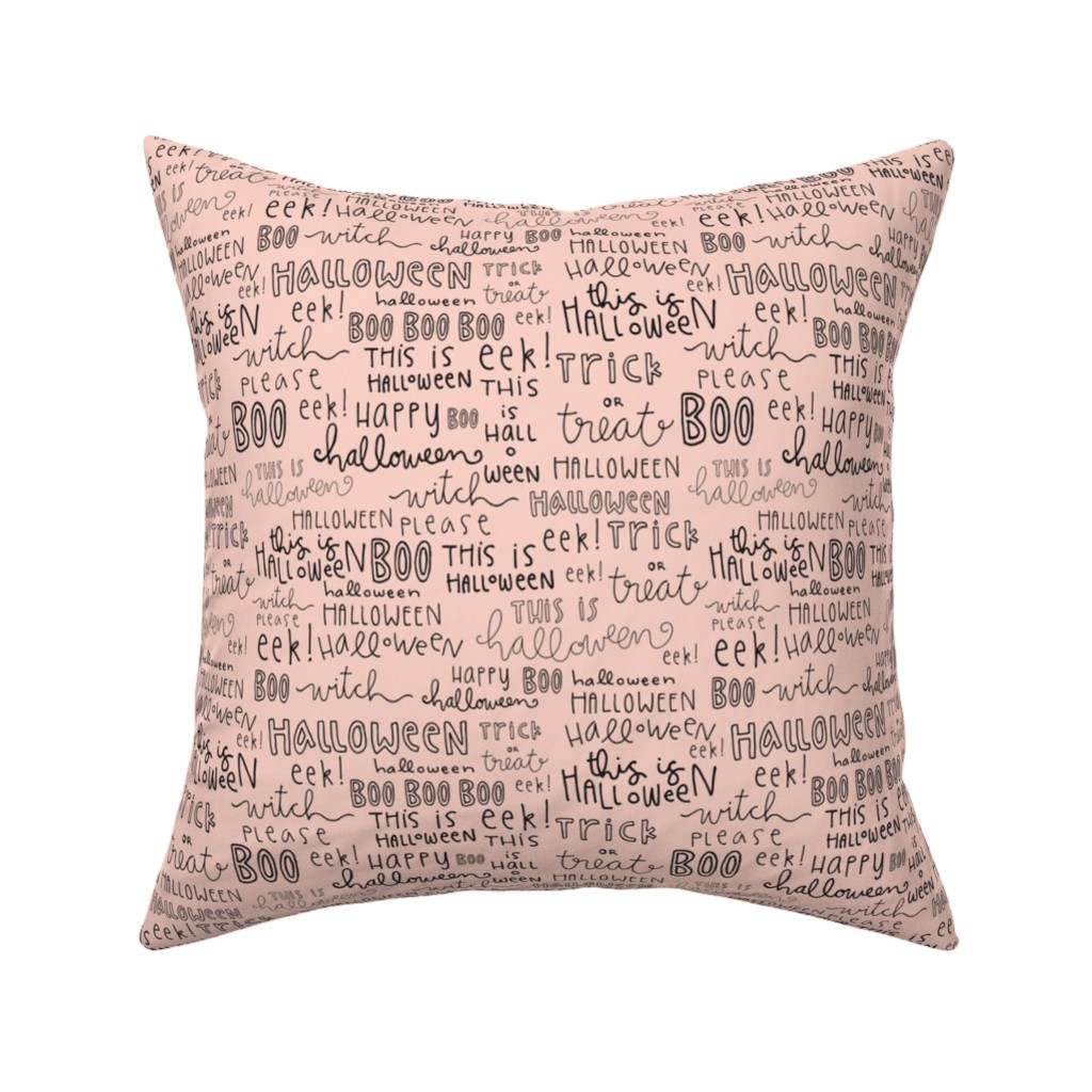 Halloween Words - Black Pillow, Woven, Beige, 16x16, Single Sided, Pink