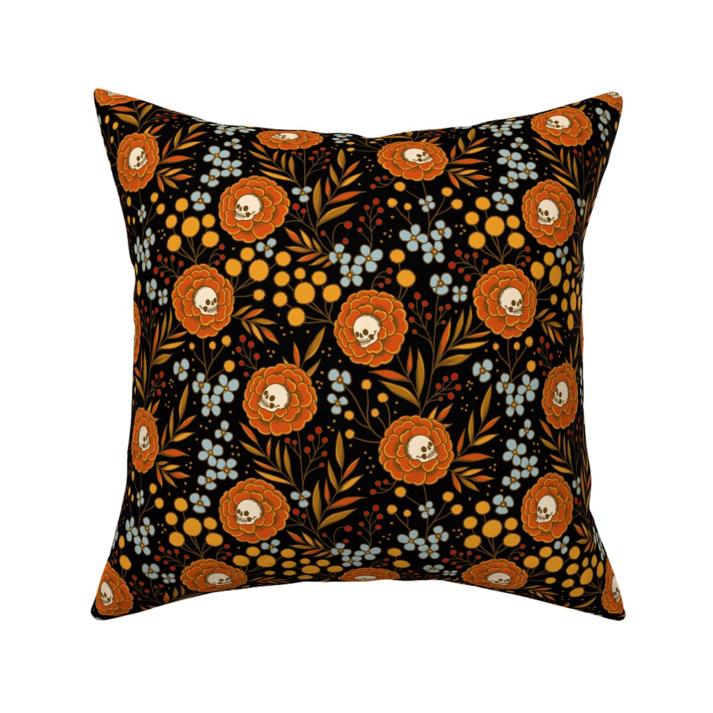 Halloween Floral - Multi Pillow, Woven, Beige, 16x16, Single Sided, Multicolor