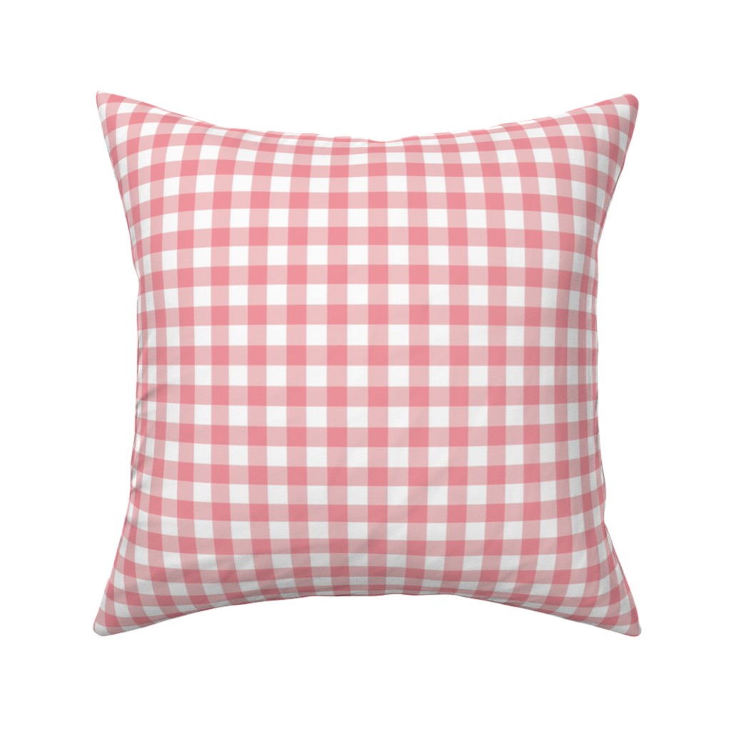 Simple Gingham Pillow, Woven, Beige, 16x16, Single Sided, Pink, Ballet Slipper