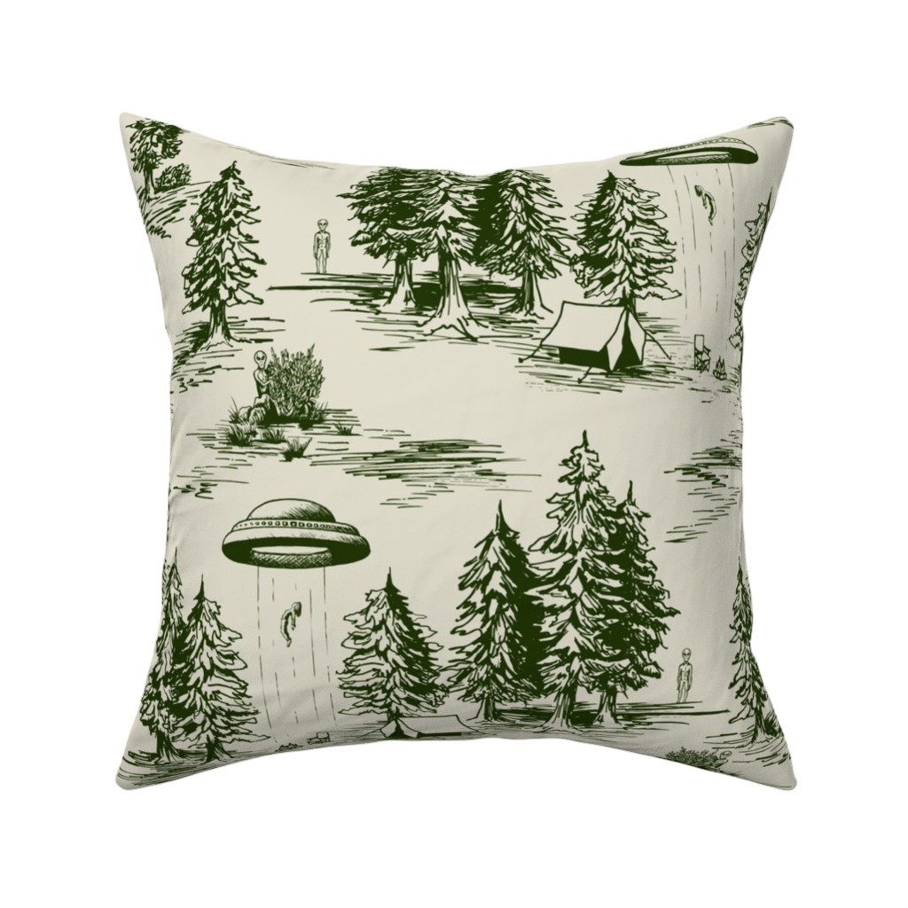 Alien Abduction - Forest Green and Cream Pillow, Woven, Beige, 16x16, Single Sided, Green