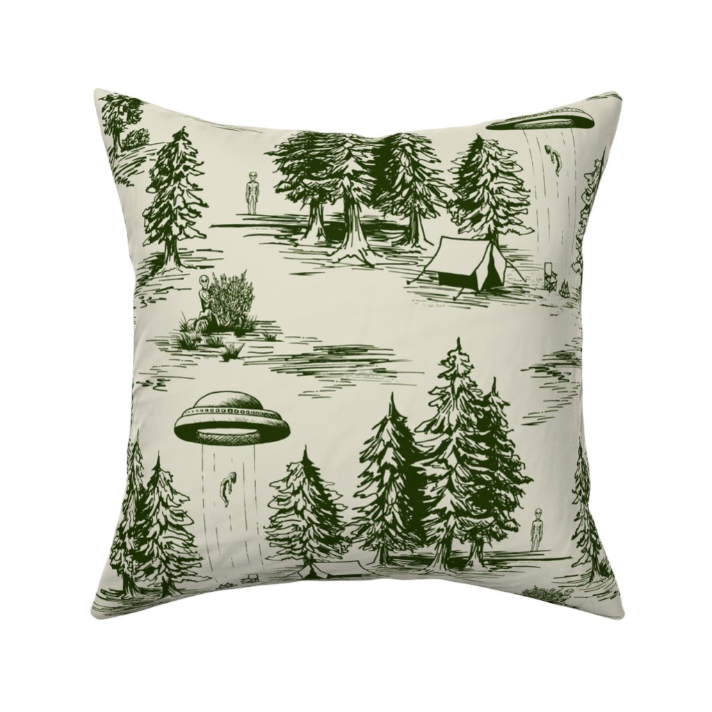 Alien Abduction - Forest Green and Cream Pillow, Woven, Beige, 16x16, Single Sided, Green, Classic Green