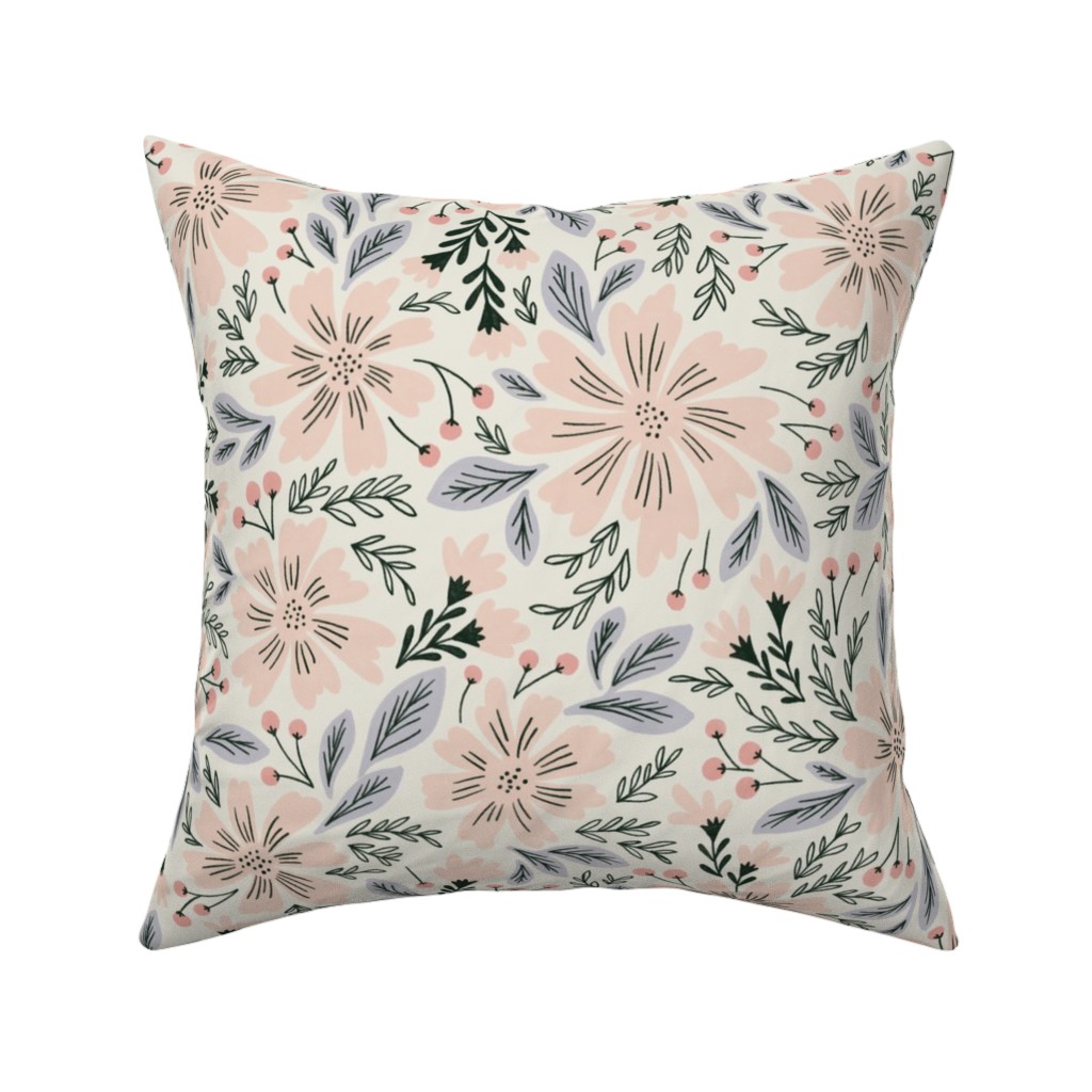 Flora - Pink Pillow, Woven, Beige, 16x16, Single Sided, Pink