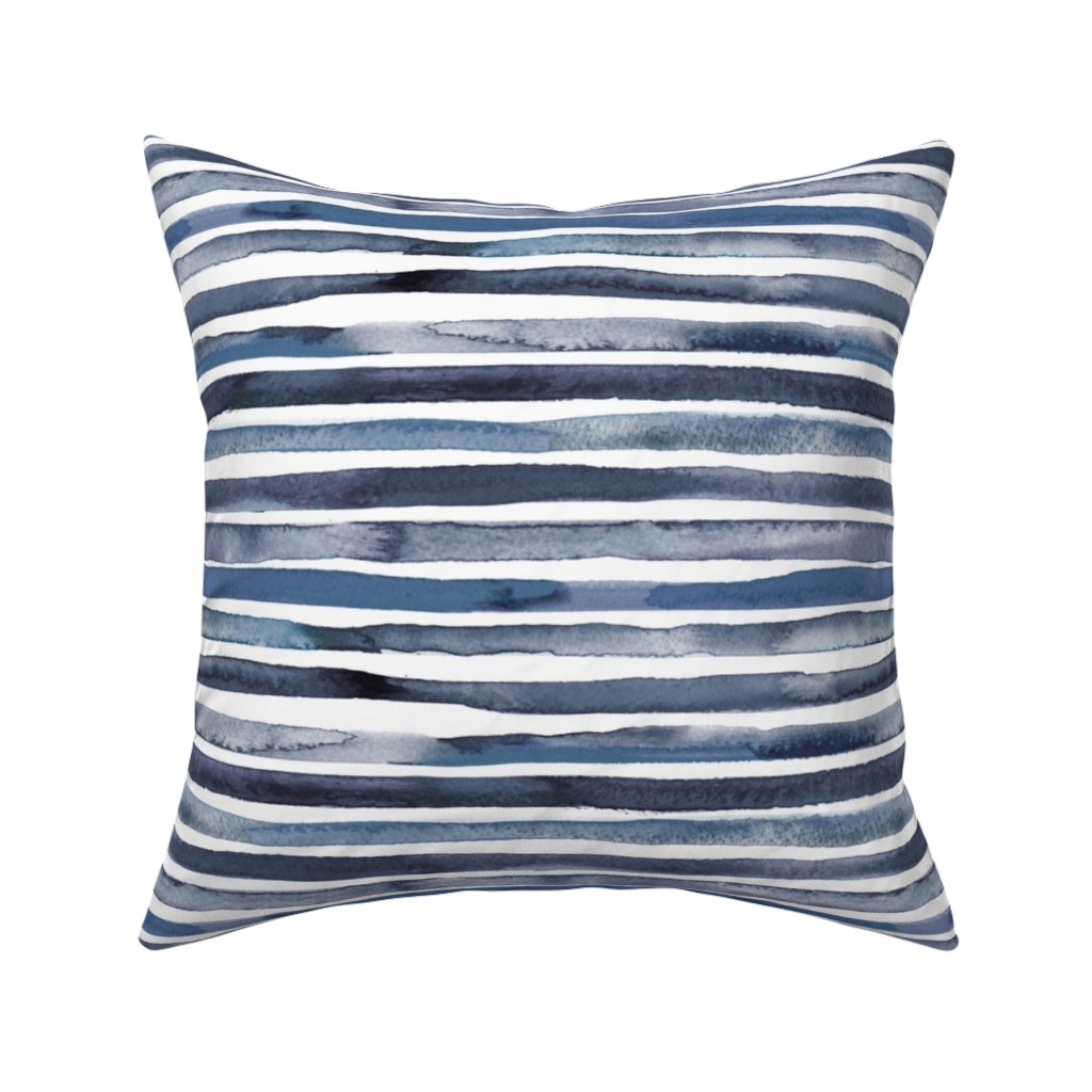 Watercolor Stripes - Blue Pillow, Woven, Beige, 16x16, Single Sided, Blue, True Blue