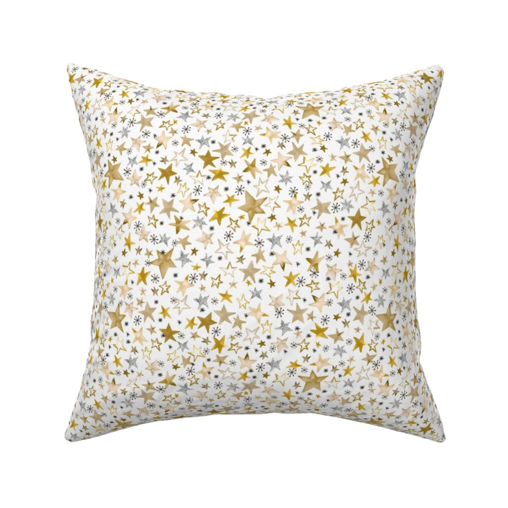 Winter Stars Christmas - Gold Pillow, Woven, Beige, 16x16, Single Sided, Yellow